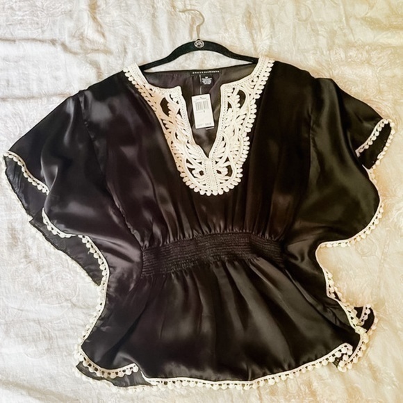 Grace Elements Women’s Black Embroidered Peplum Blouse - Picture 1 of 7